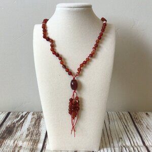 Red Carnelian Handmade Gemstone Bead Hand Knotted Healing Mala Necklace